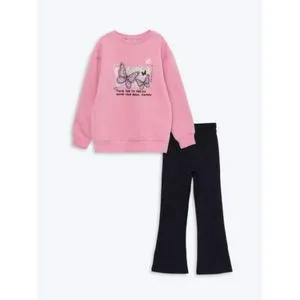 LC Waikiki Crew Neck Printed Long Sleeve Girl Sweatshirt And Tights.