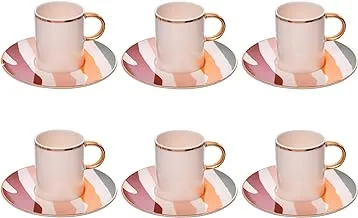 Porland Porcelain Abstract Coffee Cup & Saucer Set For Home Uses, Restaurants & Hotels, 85ml Set Of 6 Pcs.