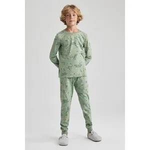 Defacto Boy Homewear Regular Fit Crew Neck Long Sleeve Knitted Pyjamas Set