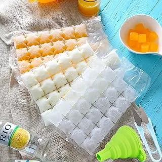 Generic 50PCS Disposable Ice Cube Bags (1200 Ice Cubes) Stackable Easy Release Ice Cube Mold Trays with Folding Funnel and U-Shaped Scissors Random Color for Cocktail Food Wine Homemade Drink