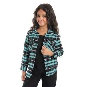 AlNasser Checkered Classic Neck Girls Shirt - Turquoise & Black