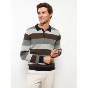 LC Waikiki Polo Neck Long Sleeve Striped Men's Knitwear Sweater