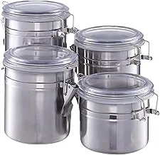 Stainless Steel Food Storage Boxes with Different Sizes Set, 4 Pieces - Clear and Silver