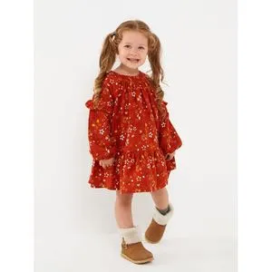 LC Waikiki Crew Neck Long Sleeve Printed Baby Girl Dress