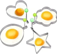 CUNYA 4 Pcs Egg Ring Egg Mold Pancake Maker with Handle, Star/Heart/Round/Plum Flower Stainless Steel Fried Egg Shaper Pancake mold, Omelette Molds DIY Kitchen Tools