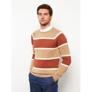 LC Waikiki Crew Neck Long Sleeve Striped Men's Tricot Sweater