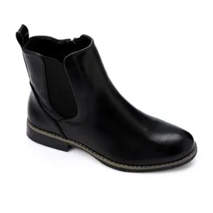 Dejavu Zipper Ankle Plain Black Leather Boots
