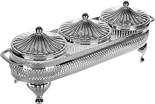 Queen Anne Round Appetizer Serving Platter Triple silver plated (3 lid + 3 glass plate) 0/4923