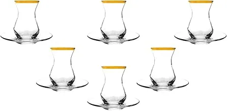 Segaey ALYA Tea Glass/Golden Rim / 12 Pcs including Saucers/Elegant design, Trusted Brand, Attractive shape/High Quality Materials