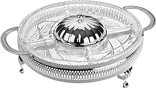 Queen Anne silver plated round appetizer plate And a glass dish divided into 5 parts (ordver) with a small lid. 60/6202