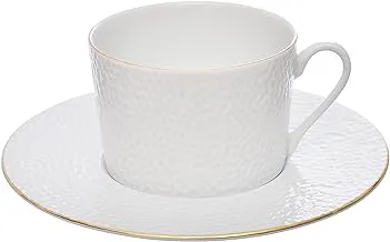 Tunisie Martello Porcelain Tea Cup & Saucer For Home Uses, Restaurants & Hotels, 220ml - Gold Rim