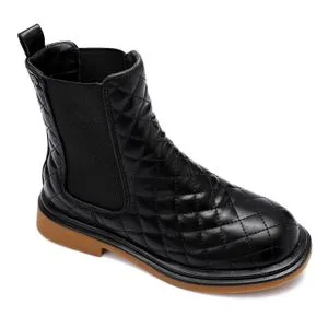 Dejavu Quilted Slip On Mid Calf Boots - Black