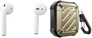 Havit ix-500 wireless bluetooth in-ear headset - white- + Supcase unicorn beetle pro series case, full-body rugged protective case with carabiner(gold)