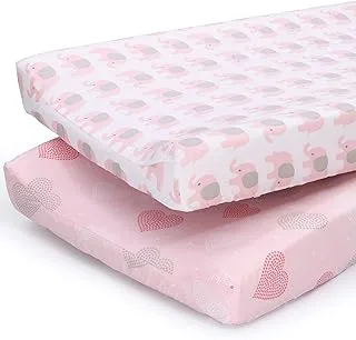 The Peanutshell Changing Pad Covers for Baby Girls | 2 Pack Set | Pink Elephant & Hearts