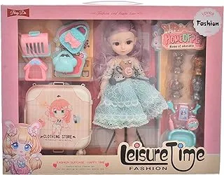 Generic Plastic Lovely Fashion Doll With Home Of Pets And Clothing Store Bag Add More Creativity For Girls Set Of 17 Pieces - Multi Color