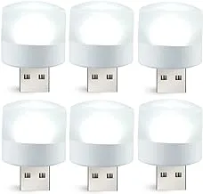 BukNikis Cool White USB Lamps, Mini USB LED Lights for Home Use, Camping, Car Interior, DC 5V, 1W, 6-Pack