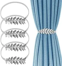 Curtain Tiebacks, 4 Pieces Leaves Curtain Clip Curtain Holders, Adjustable Alloy Elasticity Curtain Holders, Curtain Loops with Spring Rope