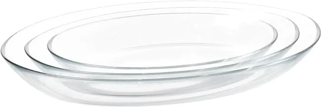 Pasabahce Glass Invitation Oval Serving Set For Home Uses, Restaurants & Hotels, Set Of 3 Pcs.