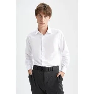 Defacto Man Slim Fit Polo Neck Smart Casual Woven Long Sleeve Shirt.