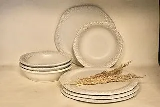 Abracadabra Coral White Dinner Set - 4 Dinner Plates 27cm, 4 Deep Dessert Plates 22cm