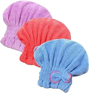 Hair Drying Cap, Super Absorbent Microfiber Hair Drying Towel, Soft Towel for Bathroom (Assorted colors) - 3 Pieces