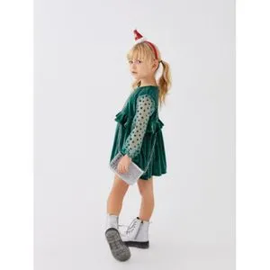 LC Waikiki Crew Neck Long Sleeve Velvet Baby Girl Dress