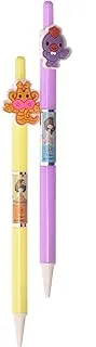 Ashraf Aly Faid Sweet cat 1003 Mechanical Pencil 0.7mm With Cute Animel Clips Pack Of 2 Pens For Student - Yellow Purple