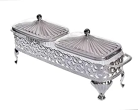 Queen Anne rectangular appetizer plate Dual silver plated (2 lids + 2 glass plates) Royal