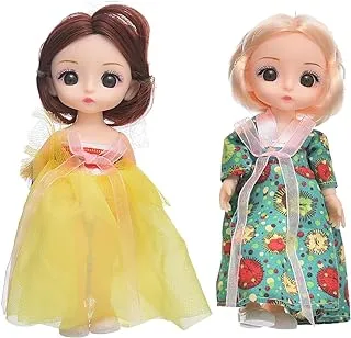 Generic Plastic Pretty Cute Japanese Doll With Long Soft Hair And Fluffy Plaid Dress Add More Fun For Girls Set Of 2 pieces - Multi Color