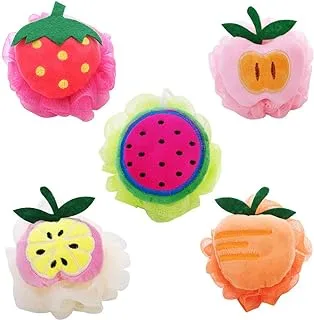 Kaxich 5pcs Bath Puff Soft Bath Sponge Shower Ball Bath Loofah Fruit Shape Mesh Pouf Exfoliation Body Puffs Exfoliate Pouf