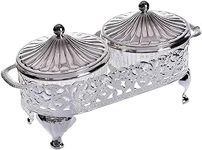 Queen Anne Round Appetizer Serving Platter Dual silver plated (2 lids + 2 glass plates) Royal