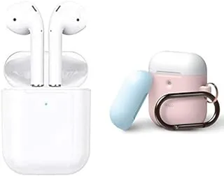 Borofone JR-BE34 Wireless TWS Bluetooth Earphones - White + Elago duo hang case for 2nd generation airpods - body-pink/top-white,pastel blue