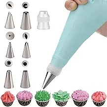 Icing Piping Bags and Stainless Steel Nozzle Set Cake DIY Decorating Tool with Cleaning Brush and Twist Ties 15pcs