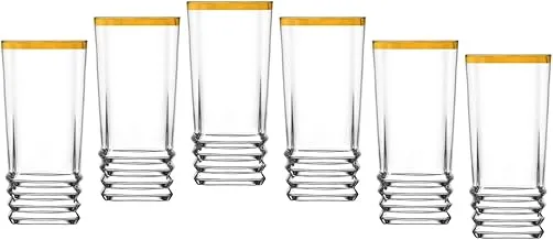 Segaey ELEGAN Highball Glass/Golden Rim/ 6 Pcs/Elegant design, Trusted Brand, Attractive shape of Water,Sparkling Drink, Smoothies, Juices, Cocktails/High Quality Materials