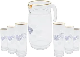 Segaey Greek Crinkle Highball Glass / 7 Pcs including +1 Jug/Elegant design, Trusted Brand, Attractive shape of Water, Smoothies, Juices, Cocktails/High Quality Materials