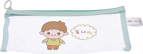 Ashraf Ali Fayed QB742 Mesh Pencil Case A6 with Zipper for Kids and Students - Mint Clear