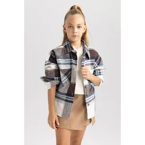 Defacto Girl Woven Shacket Long Sleeve Shirt.