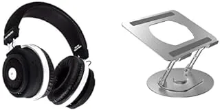 Laptop Essentials Bundle (L'avvento (hp15b) wireless headphone bluetooth 5.0 with touch control - black + WIWU S800 Ergonomic Adjustable Laptop Stand, Silver)