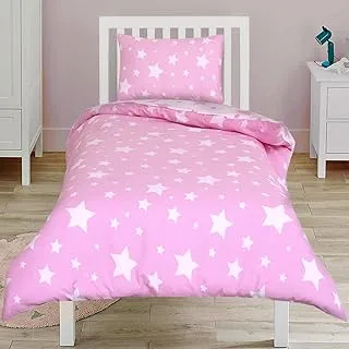 Nimsay Home Stars 100% Cotton Baby Cot Bed Duvet Cover Pillowcase Set - Pink - 100 x 135 cm