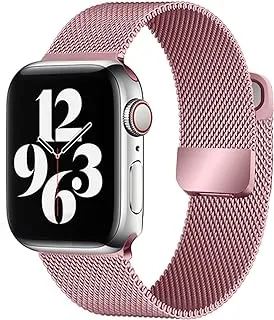 ecband Magnetic Metal Milanese Loop Band Compatible with Apple Watch Band 38mm 40mm 41mm, Adjustable Stainless Steel Mesh Strap Replacement for iWatch Series Ultra SE 8 7 6 5 4 3 2 1, Rose Red