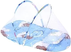 Newborn Baby Children's Bed With Pillow Mat Portable Folding Cot With Mosquito Net Blue