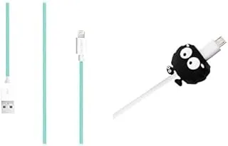 Lecord lightning to usb 1 meter charging cable - turquoise + Silicone Cable Protector With Face Cartoon Character Design For Your Charging Cord - Multi Color