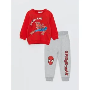 LC Waikiki Crew Neck Long Sleeve Spiderman Printed Baby Boy Sweatshirt And Sweatpants 2-Pack Set