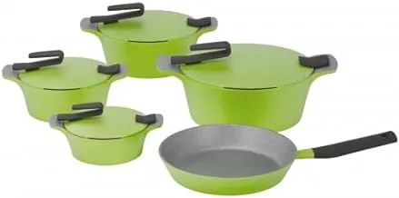 Pyrex - Set Of Artisan Granite 13 Pieces (Stewpot 18/22/26/30 CM) + Fry pan 24 CM + 4 Silicon holders - Green