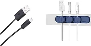 Cable Essentials Bundle (Keendex 2021 Micro Charging Cable - Black + Baseus peas cable clip blue)