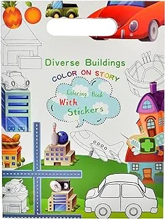 JF-300-3 High Quality Coloring Book 16 Sheets With Stickers Diverse Buildings For Kids And School - Multi Color