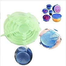 Silicone lid, food lid, silicone stretch lid, expandable to fit various shapes of containers, tableware, bowls, microwave ovens and refrigerators(6 PCS),Green