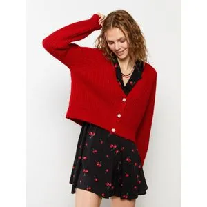 LC Waikiki V-Neck Straight Long Sleeve Women's Knitwear Cardigan