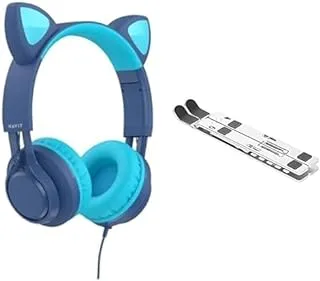 Laptop Essentials Bundle (Havit Gamer Headphones Cat Ear Noise Cancelling (Blue), Wired + Comax Aluminum Laptop Stand, 7 Level Adjustable - Silver)