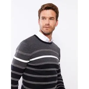 LC Waikiki Crew Neck Long Sleeve Striped Men's Tricot Sweater